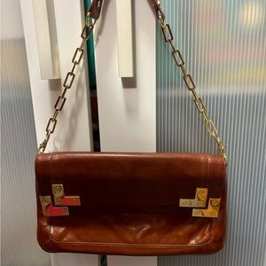 Tory Burch Tan Leather Shoulder Bag with Gold Chain